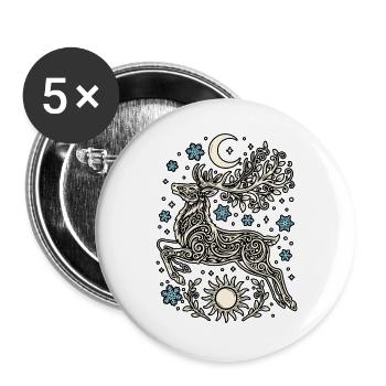 Yule Wintersonnenwende Weihnachten Hirsch Sonnenmond - Buttons groß 56 mm (5er Pack) - Weiß - Vorne