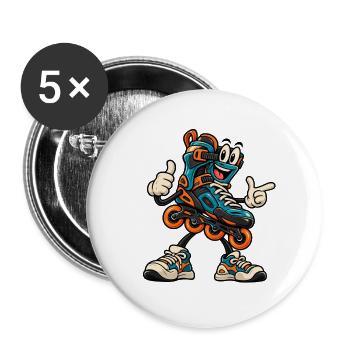 Lustiger Inlineskate Cartoon – Skating - Buttons groß 56 mm (5er Pack) - Weiß - Vorne