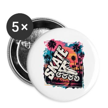 Inline Skate Retro Sunset – Inlineskating - Buttons groß 56 mm (5er Pack) - Weiß - Vorne