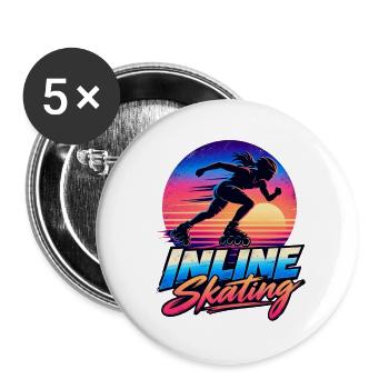 Inline Skating Retro Sunset – Skater - Buttons groß 56 mm (5er Pack) - Weiß - Vorne