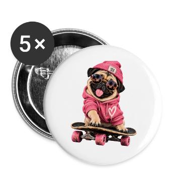 Mops Hund süßer Mops niedlicher Mops - Buttons groß 56 mm (5er Pack) - Weiß - Vorne
