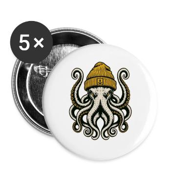 Krake - Buttons groß 56 mm (5er Pack) - Weiß - Vorne