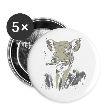 Elegantes Schwein im Anzug raucht Zigarre - Buttons groß 56 mm (5er Pack) - Weiß - Vorne
