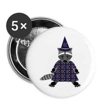 Mondbeschienener Zauberer Waschbär - Buttons groß 56 mm (5er Pack) - Weiß - Vorne