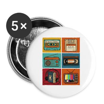 90er Jahre, 80er Jahre Party, Kassette, Nostalgie - Buttons groß 56 mm (5er Pack) - Weiß - Vorne
