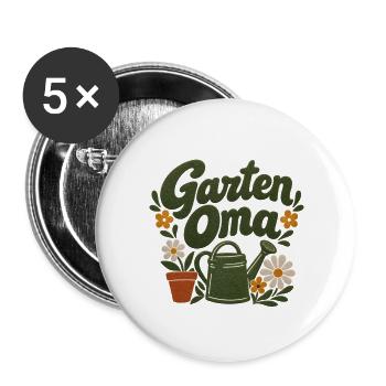 Garten Oma Design - Buttons groß 56 mm (5er Pack) - Weiß - Vorne