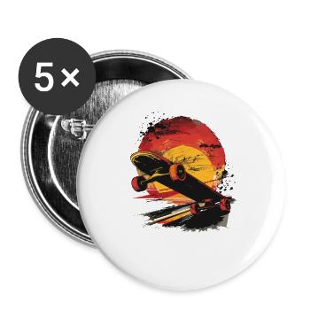 Vintage Skateboard Zeichnung - Buttons groß 56 mm (5er Pack) - Weiß - Vorne