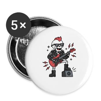 Cute Kawaii Skeleton Rock star Electric Guitarist - Buttons groß 56 mm (5er Pack) - Weiß - Vorne
