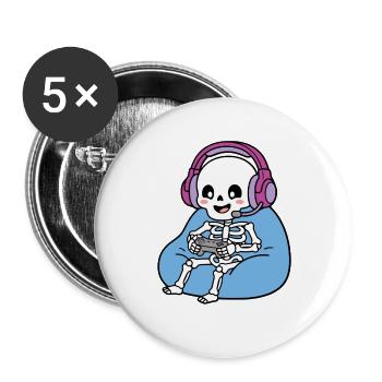 Niedliche Kawaii-Skelett-Videospieler-Videospieler-Gaming-Halloween - Buttons groß 56 mm (5er Pack) - Weiß - Vorne