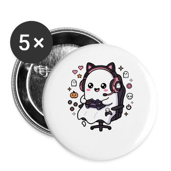 Niedliches Kawaii-Gamer-Geister-Videospiel-Ästhetik-Geschenk - Buttons groß 56 mm (5er Pack) - Weiß - Vorne