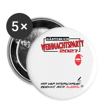 Weihnachten 2027 Party Gästebuch XMAS Feier Fete - Buttons groß 56 mm (5er Pack) - Weiß - Vorne