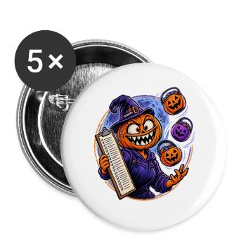 Kürbiszauberer mit Clipboard - Buttons groß 56 mm (5er Pack) - Weiß - Vorne
