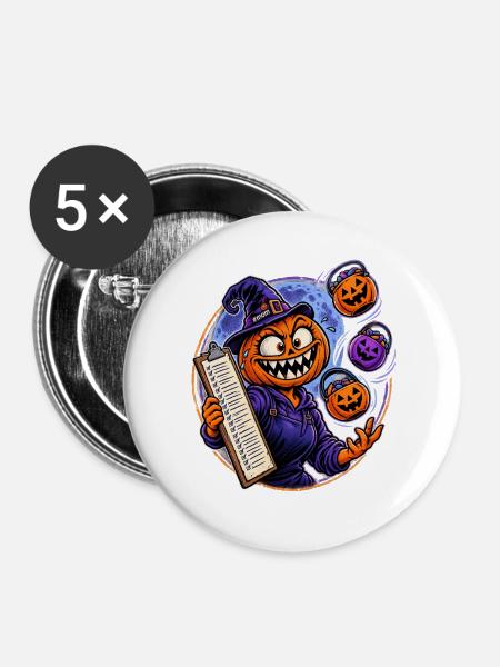 Kürbiszauberer mit Clipboard - Buttons groß 56 mm (5er Pack) - Weiß