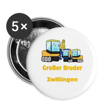 Großer Bruder Von Zwillingen Bagger Nachwuchs - Buttons groß 56 mm (5er Pack) - Weiß - Vorne