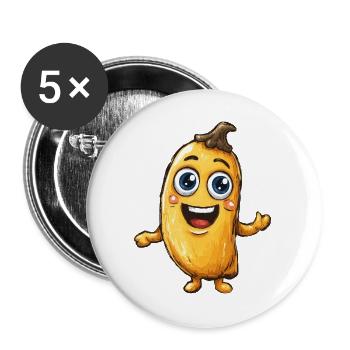 Fröhliche Cartoonbanane - Buttons groß 56 mm (5er Pack) - Weiß - Vorne