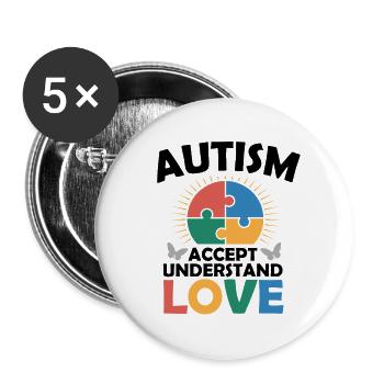 Autismus Akzeptanz Verständnis Liebe  - Buttons groß 56 mm (5er Pack) - Weiß - Vorne