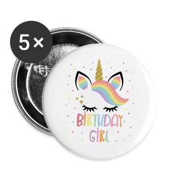 Birthday Girl Einhorn Geburtstag Mädchen Motiv - Buttons groß 56 mm (5er Pack) - Weiß - Vorne