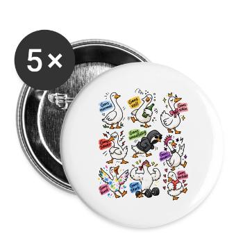 Gans lustige Gänse Wortspiele - Buttons groß 56 mm (5er Pack) - Weiß - Vorne