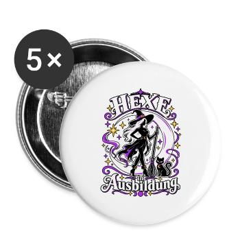 Hexe in Ausbildung | Magisches Hexen Motiv - Buttons groß 56 mm (5er Pack) - Weiß - Vorne