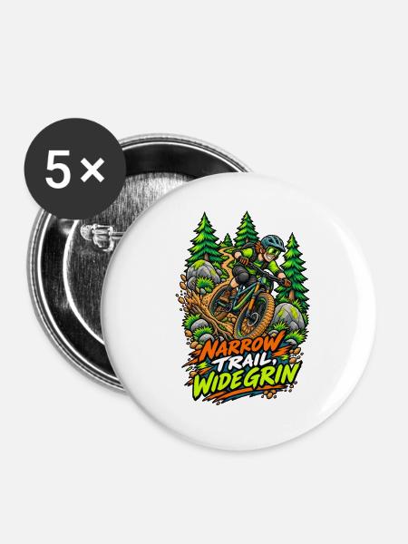Narrow Trail, Wide Grin - Buttons groß 56 mm (5er Pack) - Weiß