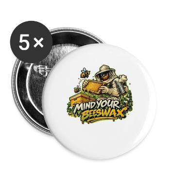 Imkerheld: Mind Your Beeswax - Buttons groß 56 mm (5er Pack) - Weiß - Vorne