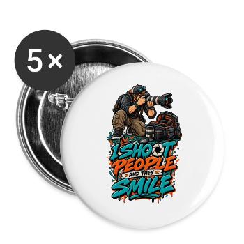 Ich knipse Leute und sie lächeln - Buttons groß 56 mm (5er Pack) - Weiß - Vorne