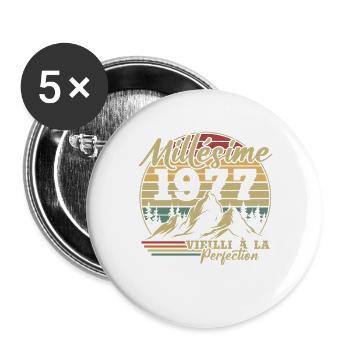 Vintage-Retro-Geburtstagsgeschenk von 1977 - Buttons groß 56 mm (5er Pack) - Weiß - Vorne