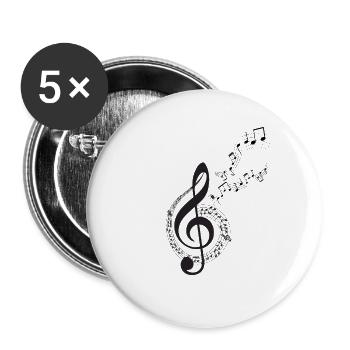 Musiknoten Musik Musiker Notenschlüssel Noten - Buttons groß 56 mm (5er Pack) - Weiß - Vorne