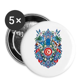 Tunesien | Mittelmeer & blaue Keramik - Buttons groß 56 mm (5er Pack) - Weiß - Vorne