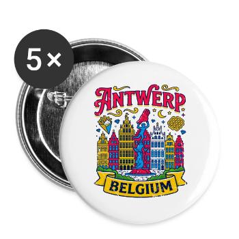 Retro Antwerp Belgium City Skyline Travel - Buttons groß 56 mm (5er Pack) - Weiß - Vorne