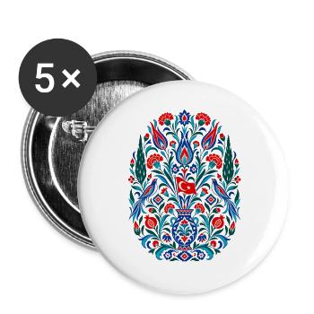 Türkei | Tulpen & osmanische Volkskunst - Buttons groß 56 mm (5er Pack) - Weiß - Vorne