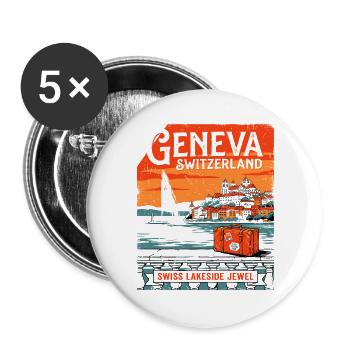 Vintage Geneva Switzerland Lakeside Jewel Travel - Buttons groß 56 mm (5er Pack) - Weiß - Vorne