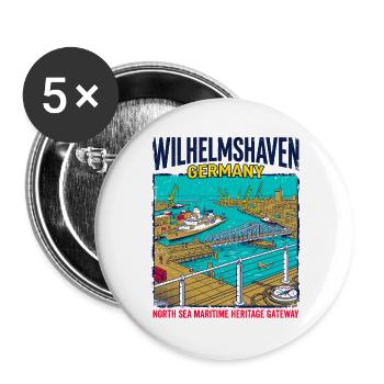 City Wilhelmshaven Germany North Sea Maritime - Buttons groß 56 mm (5er Pack) - Weiß - Vorne