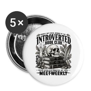 Introverted Book Club – Gothic Bücherwurm - Buttons groß 56 mm (5er Pack) - Weiß - Vorne