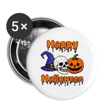 Fröhliches Halloween - Buttons groß 56 mm (5er Pack) - Weiß - Vorne