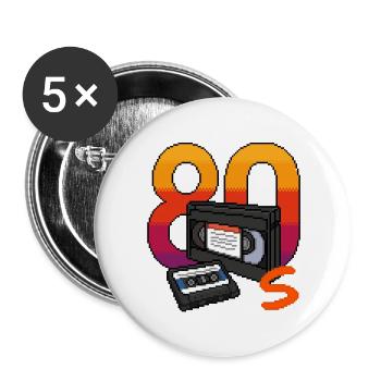 80er Retro - Buttons groß 56 mm (5er Pack) - Weiß - Vorne