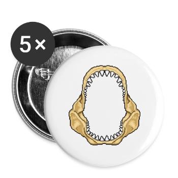 Hai-Kiefer - Buttons groß 56 mm (5er Pack) - Weiß - Vorne