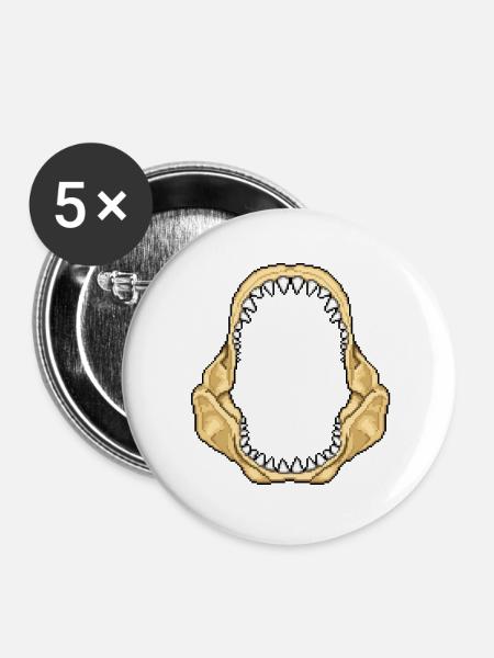 Hai-Kiefer - Buttons groß 56 mm (5er Pack) - Weiß