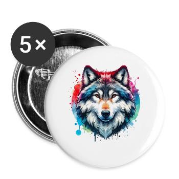 Grauwolf Motiv - Buttons groß 56 mm (5er Pack) - Weiß - Vorne