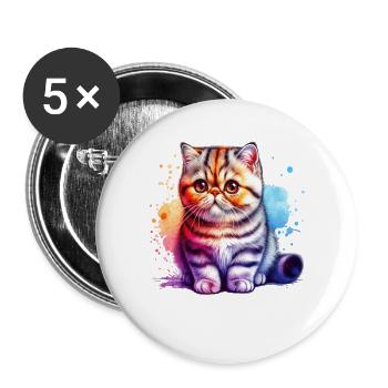 Exotische Kurzhaarkatze Geschenk - Buttons groß 56 mm (5er Pack) - Weiß - Vorne