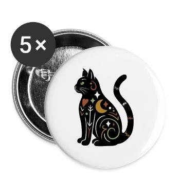 Magische Katze - Schwarz Bunt - Buttons groß 56 mm (5er Pack) - Weiß - Vorne