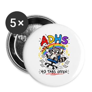 ADHS | 47 Tabs offen Waschbär Chaos - Buttons groß 56 mm (5er Pack) - Weiß - Vorne