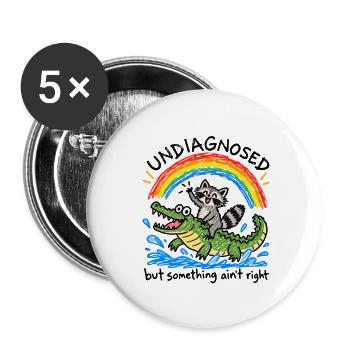 Undiagnosed | Waschbär Krokodil Chaos - Buttons groß 56 mm (5er Pack) - Weiß - Vorne