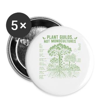 Pflanzenzünfte, keine Monokulturen - Buttons groß 56 mm (5er Pack) - Weiß - Vorne