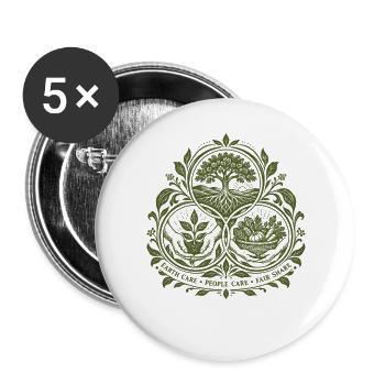 Permakultur-Ethik-Emblem - Buttons groß 56 mm (5er Pack) - Weiß - Vorne