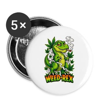 Weed-Rex Smoking Joint Cannabis Dinosaur Design - Buttons groß 56 mm (5er Pack) - Weiß - Vorne