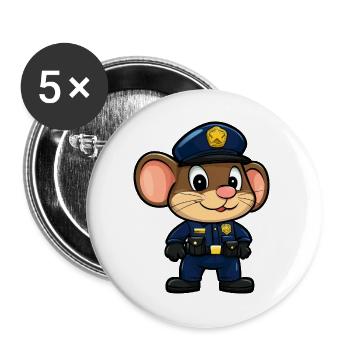 Mäuse Polizei / Polizistin Maus - Buttons groß 56 mm (5er Pack) - Weiß - Vorne