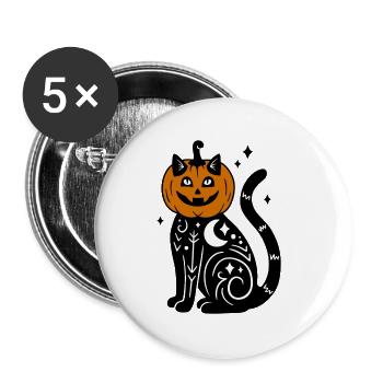Halloween Katze Kürbiskostüm - Mit Sternen - Buttons groß 56 mm (5er Pack) - Weiß - Vorne