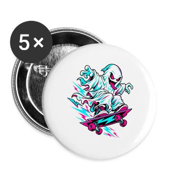 Neon Geist auf Skateboard - Buttons groß 56 mm (5er Pack) - Weiß - Vorne