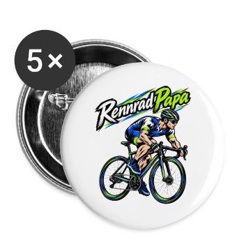 Rennrad Papa – Neon Sprint Illustration - Buttons groß 56 mm (5er Pack) - Weiß - Vorne